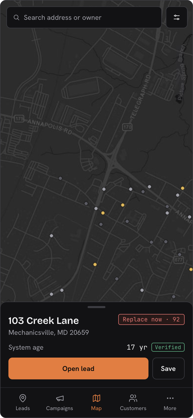 Kalida mobile map and verified home record preview.
